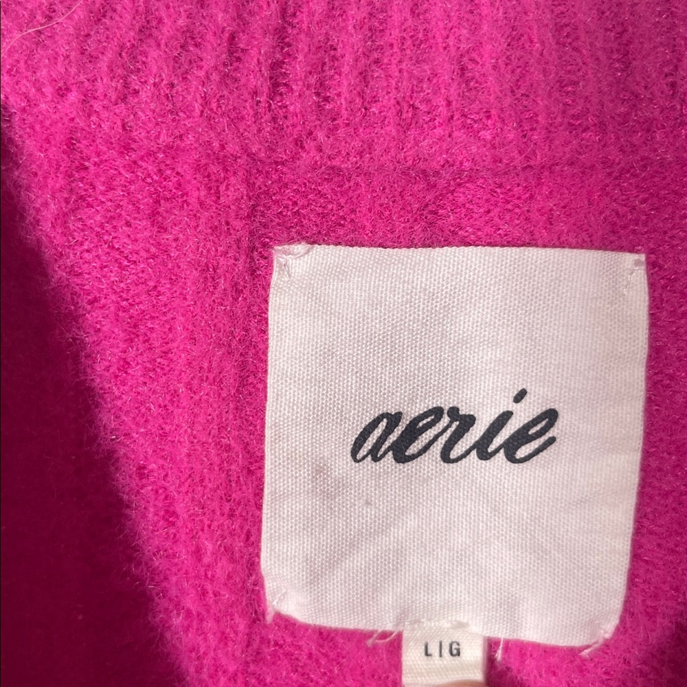 AERIE WOMENS SOFT BUTTERCREAM COSMIC PINK RIBBED SWEATER OVERSIZED LARGE - Picture 3 of 5